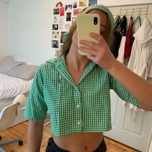 Ralph Lauren Polo green check crop buttonup tshirt